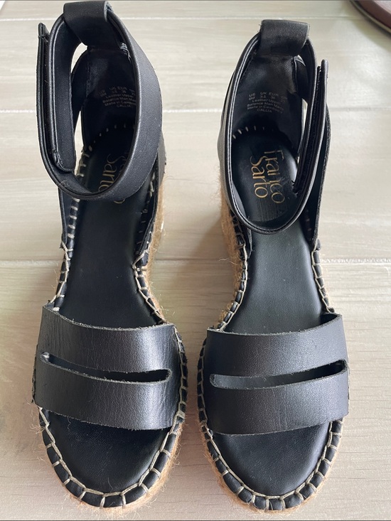 Franco Sarto Shoes - Franco Sarto Black Leather Espadrille Wedge Sandals with Ankle Strap